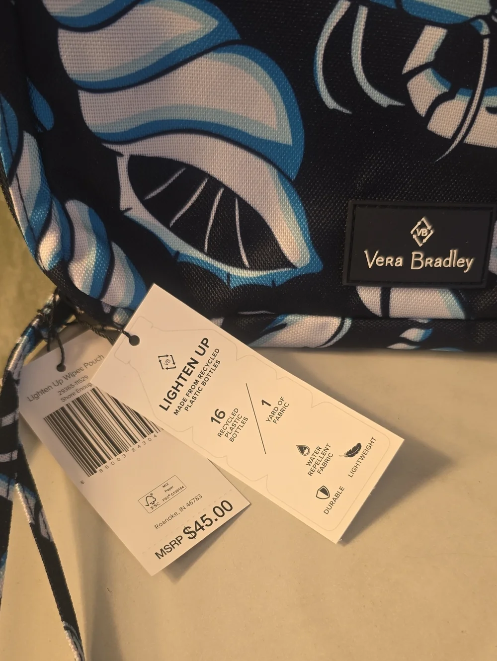 Vera Bradley Lighten Up Wipes Zipper Pouch, Shore Enough Pattern NWT